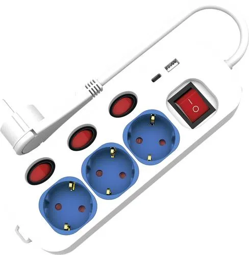 ROLINE 3-fach Steckdosenleiste mit Schalter und USB-Charger A+C