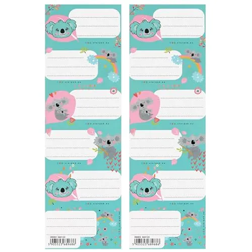 KOALA Notizbuchaufkleber, Namensaufkleber für Schulbücher, Selbstklebende Aufkleber SET 12 STICKERS (Koala)