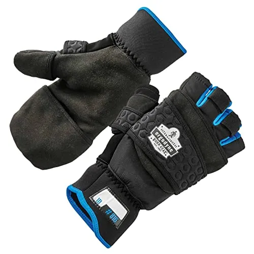 Fingerloser Winter-Arbeitshandschuh mit Flip-Top-Fäustling, Thermo-Fleece gefüttert, Ergodyne ProFlex 816, Schwarz, Größe M