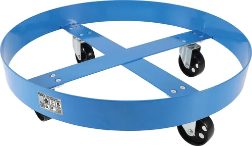 BGS 9479 Fassroller – Standardgröße für 200-l-Fässer - Rollenständer aus geschweißtem, pulverbeschichtetem Stahl für den einfachen Transport von 200 Liter Stahlblechfässern. Hohe Beweglichkeit dank 4 Lenkrollen, max. Traglast: 200 kg.