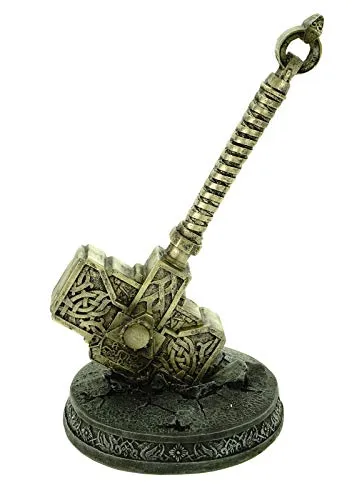 Joh. Vogler GmbH Thors Hammer Skulptur Mjölnir 28 cm - Sammlerfigur aus hochwertigem Polyresin, detailreiche Ausführung mit germanischen Runen, ideal zur Verschönerung Ihres Zuhauses.