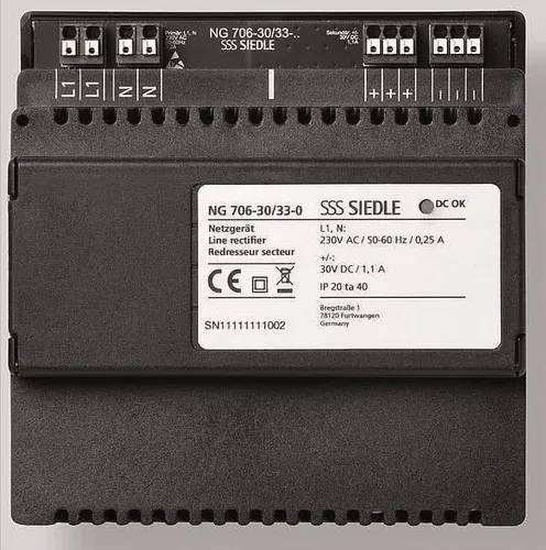 Siedle NG 706-30/33-0 Netzgerät Schwarz - Zentrales Netzgerät für Siedle Systemkomponenten, kompakt im Schalttafelgehäuse, ideal für zuverlässige Stromversorgung mit 30 V und 1100 mA.