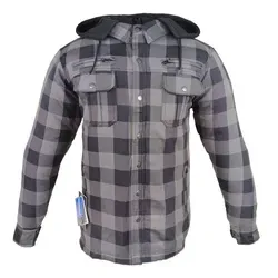 Alpha Speeds Motorradjacke Flanell-Holzfäller Motorrad KEV ARAMID Lumber Biker Hemd PRO Grau (Wasserdicht & Winddicht & Atmungsaktiv + wasserdichte Reißverschlüsse) mit abnehmbare Kapuze & Innenjacke, All Season, inklusive Protektoren M