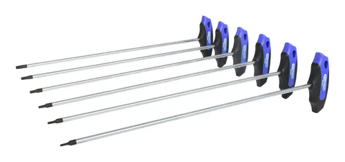 KS Tools T-Griff-Torx-Winkelstiftschlüssel-Satz, 6-tlg. - T-Griff Schraubendreher, extra lange Ausführung mit 2-Komponentengriff für optimalen Komfort und Kontrolle bei der Anwendung.