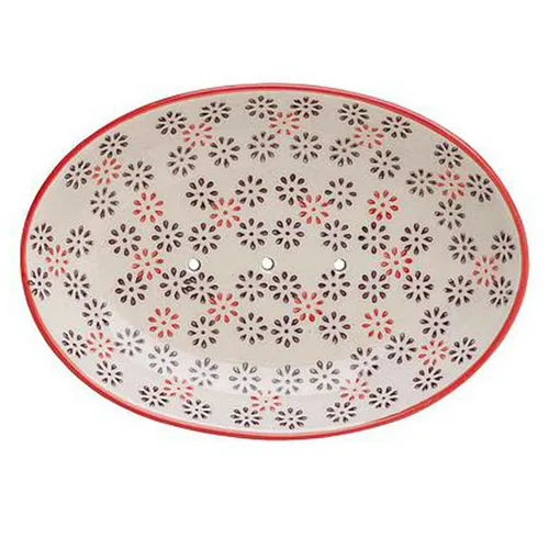 Seifenschale violette und rosarote Blüten, Keramik glasiert, oval