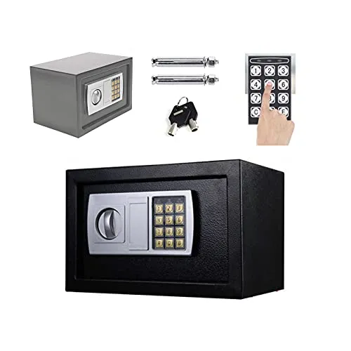 Elektronischer Safe Tresor Klein Minisafe Wandtresor Digital PIN-Code Tresor mit Sicherheitsschlüssel Stahlsafe Möbeltresor Wandsafe, 8.5L(31 x 20 x 20 cm), Grau