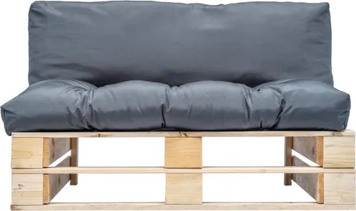 vidaXL Outdoor-Sofa Paletten mit Kissen in Grau - Gartenstühle: Langlebiges Palettensofa aus imprägniertem Kiefernholz mit weichen, dicken Kissen für höchsten Komfort – ideal für Terrasse und Garten.