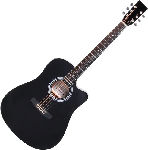 Classic Cantabile WS-10BK-CE Westerngitarre schwarz - Dreadnought-Gitarre mit Cutaway und integriertem Tonabnehmer für perfekten Sound, inklusive 3-Band-EQ und Stimmgerät – ideal für anspruchsvolle Musiker.