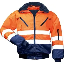Warnschutz-Piloten-Jacke EN 471 - 4 in 1 Funktion, orange/marine, Größe L - Funktionsjacken mit abnehmbaren Kragen und Ärmeln, wasserabweisend und abriebfest - ideal für Sicherheit und Komfort bei der Arbeit.