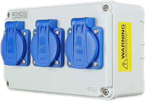 RoadEu Steckdosenverteiler - 3x Schuko 230V - Sonstige Elektroinstallationsartikel, IP44 Schutzklasse für Innen- und Außeneinsatz, ideal für Baustellen, Garagen oder Werkstätten.