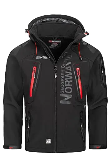 Geographical Norway Herren Softshelljacke FVS Production H-H - Outdoor Softshelljacke mit atmungsaktivem Fleece-Innenfutter, wasserabweisenden Reißverschlüssen und abnehmbarer Kapuze – ideal für wechselhaftes Wetter.