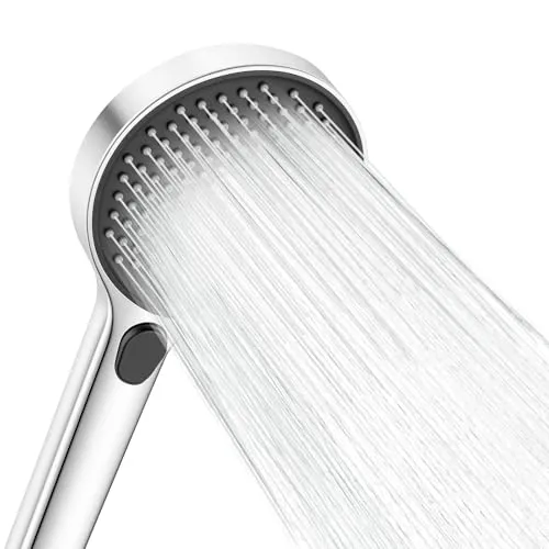 Ronvie Hochdruck Wassersparend Handbrause mit 3 Strahlarten, Chrom | Starker Mittelstrahl-Modus, Anti-Kalk Duschkopf, Power-Wasch-Modus für Haustiere, Badewanne