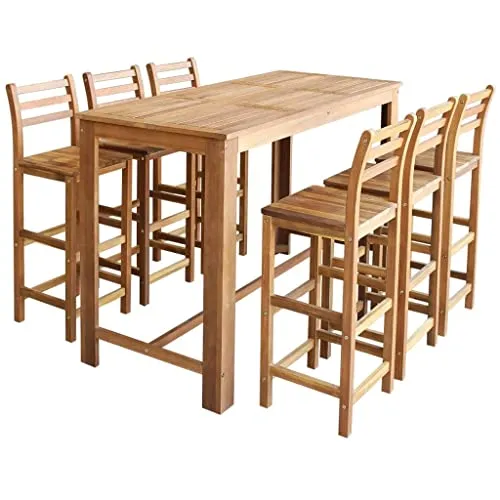 vidaXL Bartisch Barstuhl 7-TLG. aus Akazienholz - Bartisch-Set aus massivem Akazienholz, witterungsbeständig und langlebig, ideal für Wohnungen, Büros, Bars und Cafés. Komfortable Stühle mit Rückenlehne und Fußstützen.