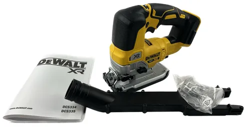 DeWALT DCS334N 18V Akku Stichsäge bürstenlos - Sägen, Zink-Druckgussrahmen für maximale Haltbarkeit und kompaktes Design für Arbeiten an engen Stellen, plus werkzeugloser Blattwechsel für hohe Effizienz.
