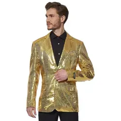 Suitmeister Herren Sequins Gold Jacket - XL - Kostüme: Das auffällige Gold-glänzende Suitmeister Jacket für Herren ist der perfekte Eyecatcher für jede Party und lässt sich ideal mit schwarzer Kleidung kombinieren.