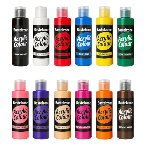 SÜDOR ACRYLFARBEN-SET. Hochpigmentierte und deckende Malfarben für Leinwand, Pouring, Holz, Stein, Papier, Gips, Metall usw. Allzweckfarben (12 Farben x 150ml)