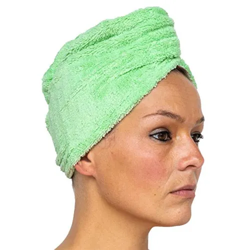 cosey - 1x Mikrofaser Turban-Handtuch - Flauschiges Fleece Kopf-Handtuch 400 g/m², in grün