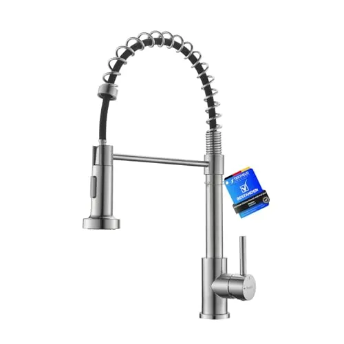 Ibergrif Wasserhahn Küche Ausziehbar, Küchenarmatur Hochdruck Edelstahl 304 mit Spiralfeder und 2 Sprühmodi, 360° Schwenkbar Spültischarmatur, Mischbatterie Einhebel für 1 Loch, Gebürstet（M22143A）