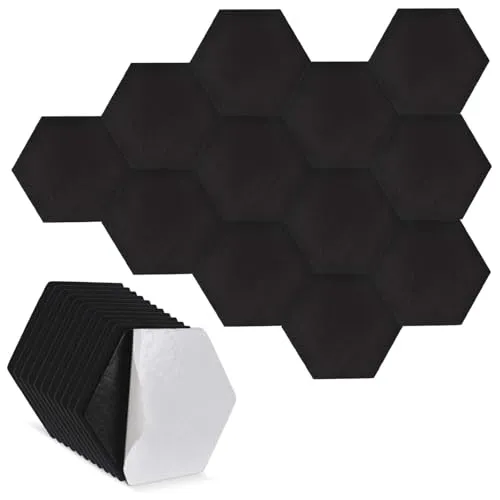 Stück Hexagon Akustikplatten Selbstklebend aus Polyester, Schalldämmung Wand, hochdichte Akustik-Wandpaneele für Studio, Akustische Behandlung und Wanddekoration, 30 x 26 x 1 cm (Schwarz) 12