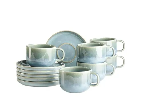 MÄSER Serie Cordelia Kaffeetassen Set für 6 Personen - 12-teiliges Kaffeeservice aus hochwertigem Steinzeug, stilvolles Design ideal für jeden Anlass, mikrowellen- und spülmaschinengeeignet.