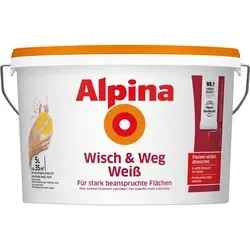 Alpina Wisch & Weg 5 Liter Wandfarbe - Farben für den Innenbereich, schmutzabweisend und leicht abwaschbar, ideal für ein sauberes Wohnambiente.