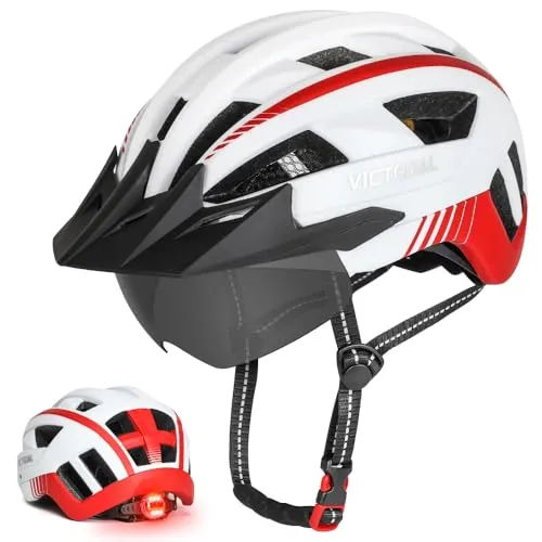 VICTGOAL Fahrradhelm mit Visier und LED Rücklicht