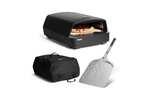 BURNHARD Gas-Pizzaofen TONY, 450 °C - Outdoor Pizzaofen mit 5,9 kW Leistung und Cordierit-Pizzastein für perfekte Pizzakreationen, inklusive Pizzaschieber und Abdeckhaube.