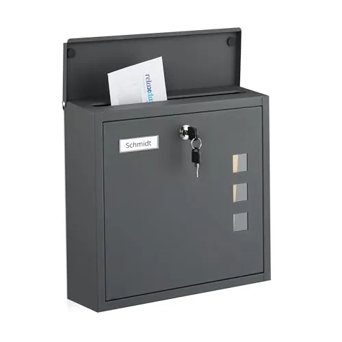 Relaxdays Wandbriefkasten mit Sichtfenster, Anthrazit
