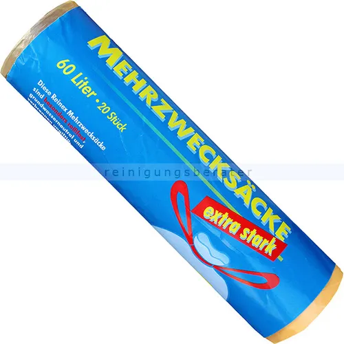 Müllbeutel Reinex mit Zugband gelb 60 L 16 my, 20 St/Rolle LDPE Material, 640 x 710 mm 1331