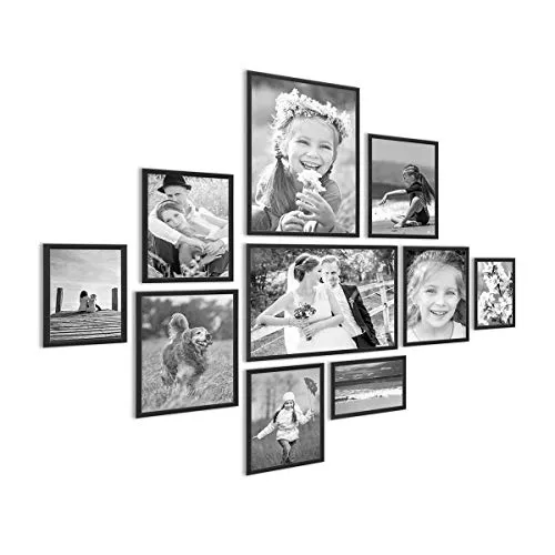 PHOTOLINI Alu-Bilderrahmen-Set Schwarz, 10er Set aus Aluminium - MODERN & VIELSEITIG: Das 10er Set Aluminiumrahmen in edlem Schwarz eignet sich perfekt für Fotos, Poster und Plakate. Mit leichtem Acrylglas und einfachem Motivwechsel sind sie ideal zum Aufhängen und Aufstellen.