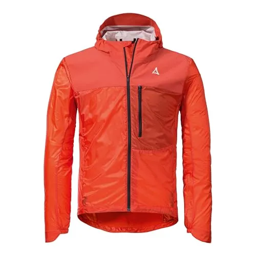 Schöffel Herren Hybrid Jkt Flow Trail M Regen Jacke - Poinciana, 48 EU - Fahrradbekleidung mit extrem leichtem Design, winddichter Front und atmungsaktiver Rückenpartie für höchsten Komfort beim Radfahren.