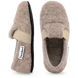 Ehrenkind Gemütliche, flache Kinder-Hausschuhe aus reiner Schurwolle Hüttenschuhe (atmungsaktiv & temperaturregulierend, rutschfest, Beige) ideal für Kindergarten, Schule und zu Hause beige 30 EU