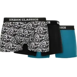 Urban Classics Organic Boxer Shorts 3-Pack – Herren Boxershorts aus Bio-Baumwolle mit Elastikbund und Branding, komfortable Passform, Detail AOP/Black/Jasper, XXL