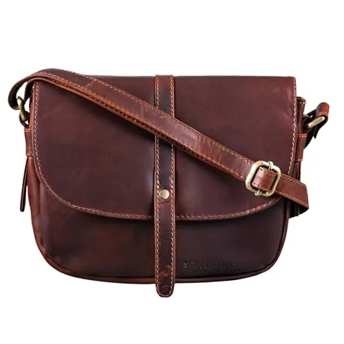 STILORD Clara Kleine Umhängetasche Frauen Leder Vintage Handtasche zum Ausgehen Klassische Abendtasche Partytasche Freizeittasche Echtleder Farbe:Cognac - Dunkelbraun