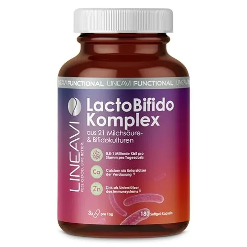 LINEAVI LactoBifido Komplex - 180 Kapseln für innere Stärke - Probiotika Bifidobakterien mit 21 Milchsäurekulturen und Mikronährstoffen für ein starkes Immunsystem und eine gesunde Darmflora. Ideal für 60 Tage Unterstützung.