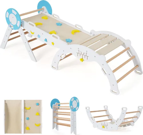 COSTWAY Klettergerüst Indoor 3er Set mit Rutsche & Kletterbogen - Vielfältiges Klettergerüst für Kinder ab 1 Jahr. 7 in 1 Spielmöglichkeiten fördern Kreativität und Motorik. Klappbares Design für platzsparende Aufbewahrung. Robuste Konstruktion für sicheren Spielspaß!