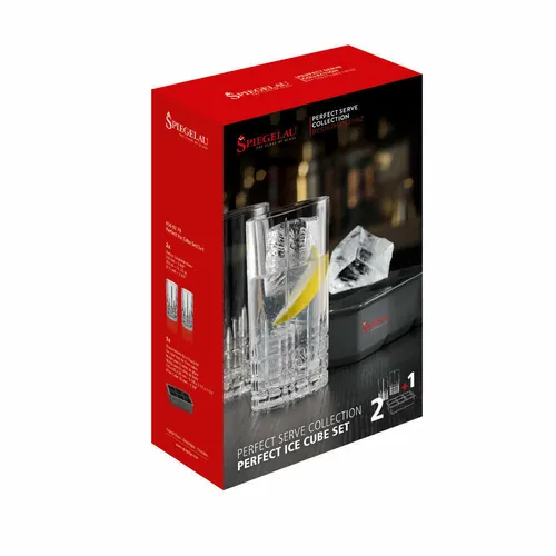 Spiegelau Perfect Serve Ice Cube Set, 2 Longdrinkgläser + Eiswürfelform, 350 ml