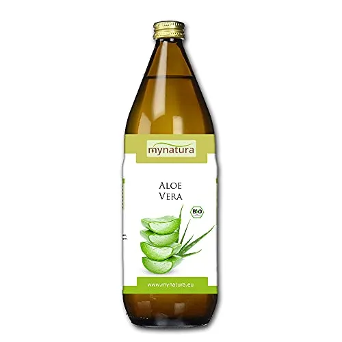 Mynatura Bio Aloe Vera Saft 1 Liter Glasflasche I Naturtrüber Frischpflanzensaft I 100% Aloe Vera Direktsaft der Sorte Barbardenis Miller (1x 1L Flasche)