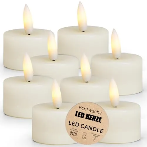 matches21 HOME & HOBBY LED Teelichter 8er Set aus Wachs mit Timerfunktion - Kerze realistisch flackernde Flamme warmweiß Ø 4,5 cm - Elektrische Wachskerze in Weiß als gemütliche Tischdeko