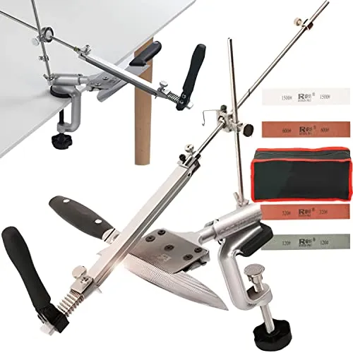 Retoo Messerschärfer Profi - 360° Drehung für präzises Schärfen von Küchenmessern - Manueller Messerschärfer mit 4 Schleifsteinen für alle Messerarten. Ergonomisches Design und rutschfeste Basis sorgen für Sicherheit und einfache Handhabung.