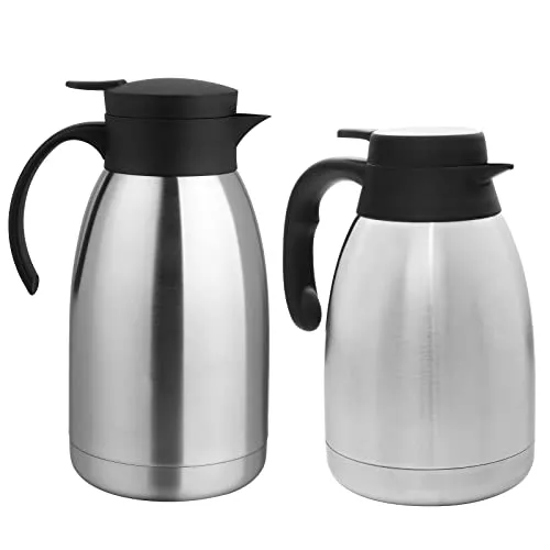 HAC24 Thermoskanne 1,5 Liter & Isolierkanne 2l Edelstahl Kaffeekanne Teekanne Thermo Kaffee Tee Kanne Einhandautomatik
