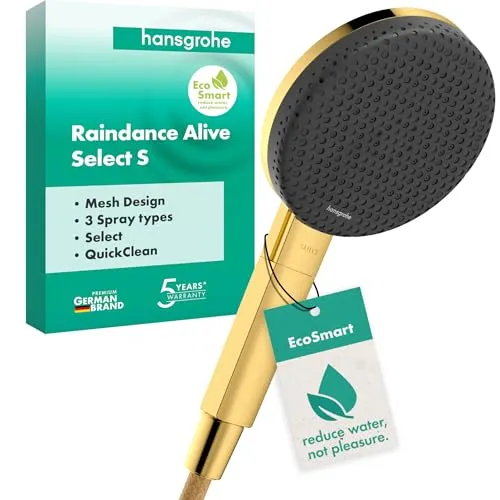 hansgrohe Raindance Alive Select S Duschkopf - Handbrause mit 3 Strahlarten, inkl. PowderRain und Antikalk-Funktion, EcoSmart-Technologie für maximal 7,1 l/min – für ein luxuriöses Duscherlebnis bei geringem Wasserverbrauch.