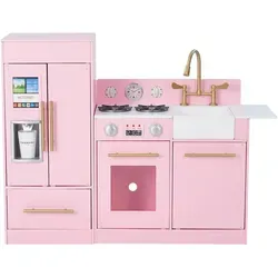 Rosa Kinderküche Teamson Kids TD-12302P - Küchen-Spielzeugset aus Holz mit Kühlschrank und Spüle-Ofen-Kombination, interaktive Funktionen und realistische Geräusche für ein authentisches Spielerlebnis.