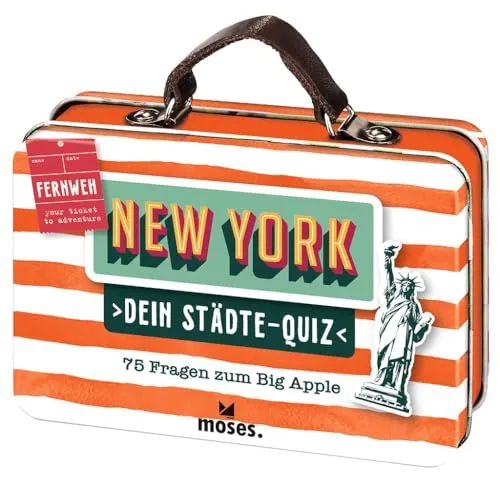 moses. Dein Städte-Quiz New York – 75 Fragen zum Big Apple, Kartenset mit Fragen und Bildern rund um Sehenswürdigkeiten, Geschichte und Kultur, in einer Blechdose (Fernweh)