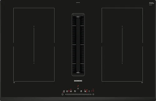 Siemens ED851FQ15E Induktionskochfeld mit Dunstabzug 80 cm - Kochfeld mit Dunstabzug in elegantem rahmenlosem Design, energieeffizient (EEK B) und mit 4 Induktionszonen für schnelles Kochen und einfache Reinigung.