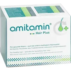 amitamin Hair Plus Haar Vitamine 60 Kapseln - Apothekenqualität, vegan und ideal bei erblichem Haarausfall, mit Biotin und über 20 Nährstoffen