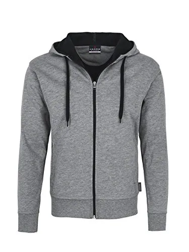 HAKRO Kapuzenjacke Bonded 455, grau meliert/tinte, Größe XL - Hochwertige Herren Sweatjacke aus 2-Lagen-Material mit weichem Microfleece, ideal für Komfort und Wärme bei der Arbeit. Perfekte Passform dank Teilungsnähten und Rippstrickbündchen.