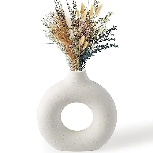 BASVII Kleine Weiße Vase für Pampasgras
