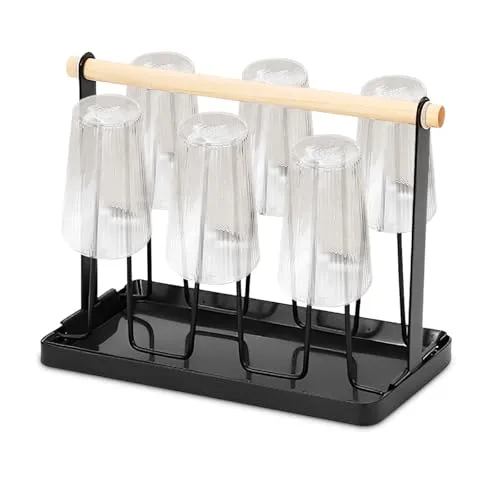 UOSIWYA Flaschenhalter, Abtropfgestell Flaschen 6-er Flaschenständer für SodaStream Tassenhalter mit Abtropfschale Flaschenabtropfgestell Flaschentrockner Ständer für Flaschen Tassen Aufbewahrung