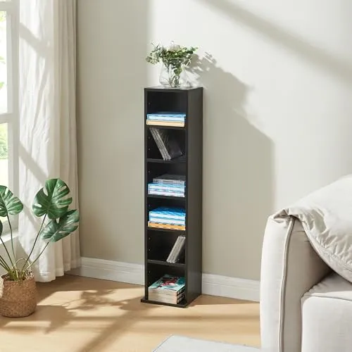 [en.casa] CD Regal Tynset - Elegantes DVD Regal mit 6 Ablagefächern - Medien-Speichermöbel: Stilvolles Design für Ordnung und Flexibilität – ideal für CDs, DVDs & Deko in jedem Raum.